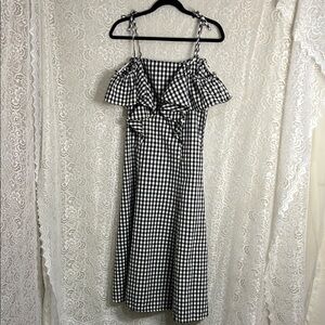 Storets Black and White Ruffled Gingham Midi Sundress